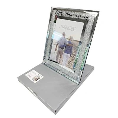 Image of 60th Wedding Anniversary Photo Frame Diamond Mirror Glass Crystal Diamante Gift