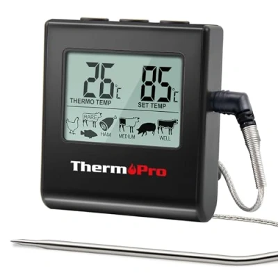 Image of ThermoPro TP16B Digital Meat Thermometer Cooking with Stainless Steel Long Food Temperature Probe for Liquids, Oven, Smoker, BBQ, Candy, Oil, Deep Frying Timer Alarm