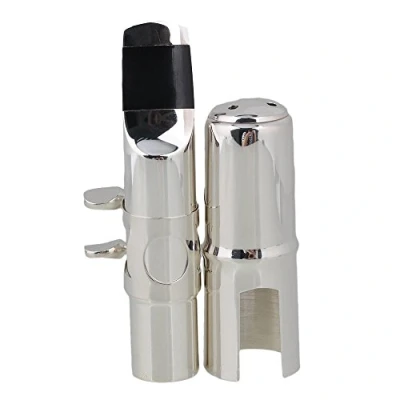 Image of Yibuy Silver Brass #7 Nickel plated E flat Alto Saxophone Mouthpiece with Cap Ligature