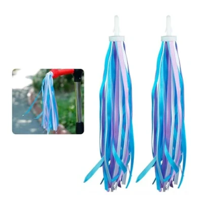 Image of JAMAKALA 2 Pcs Colorful Bike Streamers,1 Pair Bicycle Handlebars Grips Tassel Ribbons,Kid&#039;s Streamers for Girls Boys Handlebar Scooter Handgrip (blue white purple)