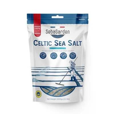Image of Seba Garden Celtic Sea Salt Grey, 1kg Dried &amp; Coarse, Certificated Organic Reseallable Bag of Grey Salt, Hand Harvested, Contains Over 82 Essential Minerals