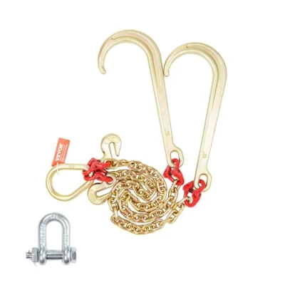Image of VEVOR G80 V Bridle Chain, 5/16&quot; x 2&#039; Towing Chain with 15&quot; J Hooks and Grab Hooks, Heavy Duty Transport Tow 10800 lbs Safe Working Load for Flatbed Truck Wrecker Recovery