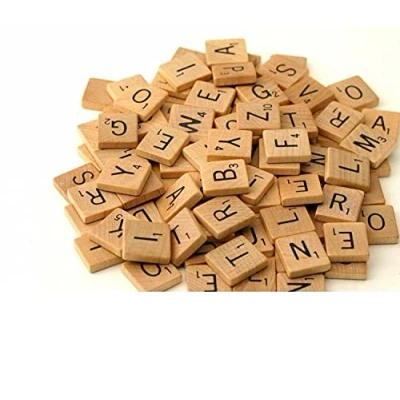 Image of 100 WOODEN SCRABBLE TILES BLACK LETTERS NUMBERS FOR CRAFTS WOOD ALPHABETS