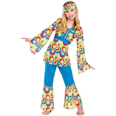Image of Wicked Costumes Retro Hippie Girl Fancy Dress Costume Medium (5 7 Years)