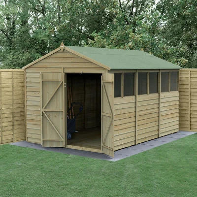 Image of 12&#039; x 8&#039; Forest 4Life 25yr Guarantee Overlap Pressure Treated Double Door Apex Wooden Shed (3.6m 2.61m)