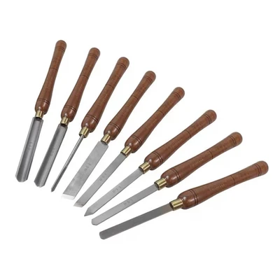 Image of Faithfull HSS Turning Chisel Set of 8 in Wooden Presentation Box Suitable for Hard and Soft Woods, Walnut