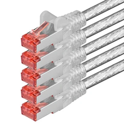 Image of 1aTTack.de 2m Cat6 Ethernet Cable Lan Patch Cat 6 Cables Internet Rj45 Plug 1Gbit/s SFTP PIMF transparent 5 pieces