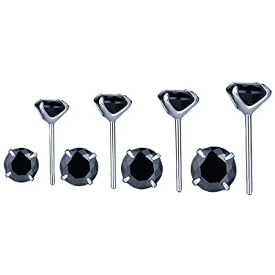 Image of S925 Sterling Sliver Stud Earrings Diamond Shape Zircon for Men Women Black Tone