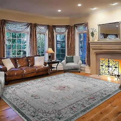 Image of TALETA Living Room Rug, Washable, Non Slip, Short Pile Bedroom, Vintage Oriental, Carpet Room, Large 190 x 280 cm, Grey