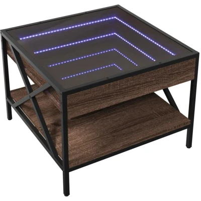 Image of vidaXL Coffee Table w/Infinity LED Hallway End Side Brown Oak Engineered Wood, 50x50x38cm, RGB Lights