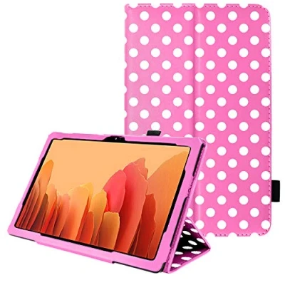 Image of TECHGEAR Leather Case for Samsung Galaxy Tab A7 10.4&quot; (SM T500 / T503 T505 T509) Premium PU Slim Folio Stand Smart Cover with Hand Strap, Auto Sleep/Wake [Polka/Pink]