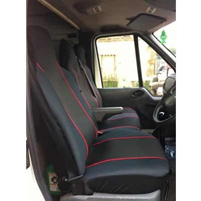 Image of Carseatcover UK® Heavy Duty Black &amp; RED Trim Van Seat Covers (Universal Fit) Single + Double