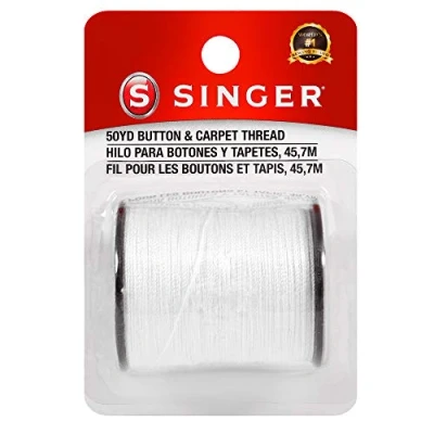 Image of SINGER 67100 Button &amp; Carpet Sewing Thread, 50 Yards, White, 3.80 x 1.50 2.50