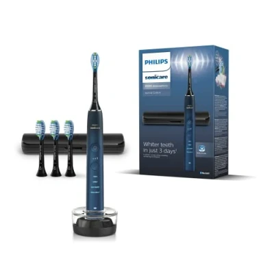 Image of Philips Sonicare DiamondClean 9000 Series Electric Toothbrush, Sonic Cleaner Teeth and Oral Care, Blue, with 4 x C3 Premium Plaque Defense Brush Heads (Model HX9911/89), 5 Piece Set