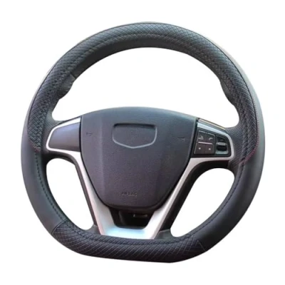 Image of Pahajim Car Steering Wheel Covers D Shape PU Leather Flat Bottom Cover Anti Skid Breathable Sport Style 37 38cm Accessories for Women Men