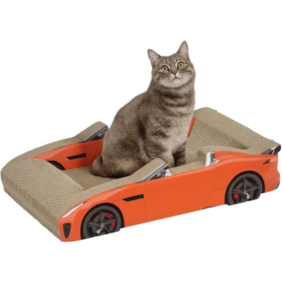 Image of PawHut Cat Scratching Board, 2 in 1 Scratcher Cardboard, Car shaped Scratch Bed with Catnip, for Indoor Use, 50 x 30 12.5cm, Red