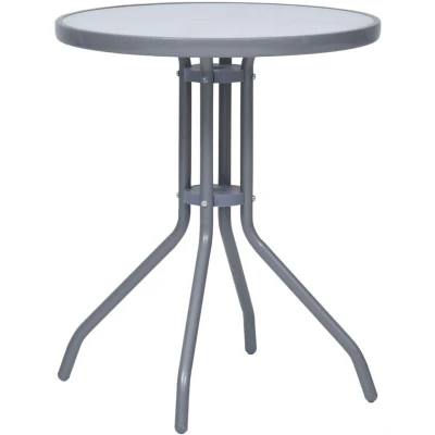 Image of vidaXL Garden Table Light Grey Steel and Glass End Side Coffee Desk Outdoor