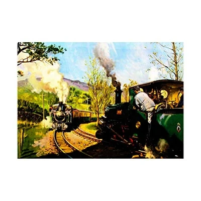 Image of Wee Blue Coo Vintage Steam Train Ffestiniog Railway Wales Picture Wall Art Print