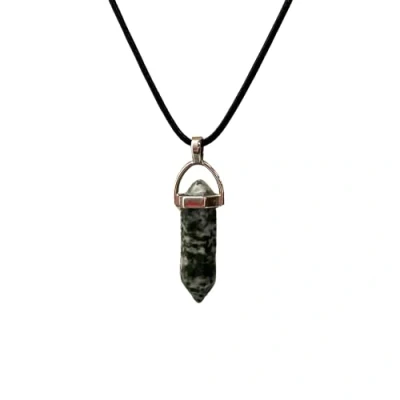 Image of VIE Double Point Pencil Pendant, Black String (Moss Agate)
