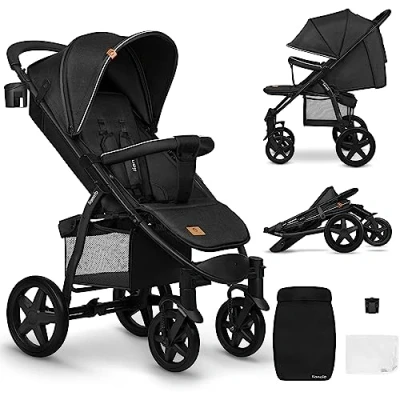 Image of LIONELO Annet Plus Pushchair from Birth up to 22kg Light &amp; Foldable with Reclining backrest a Lying Position EVA Foam Wheels Mosquito Net Footblanket Drink Holder Basket XXL Hood