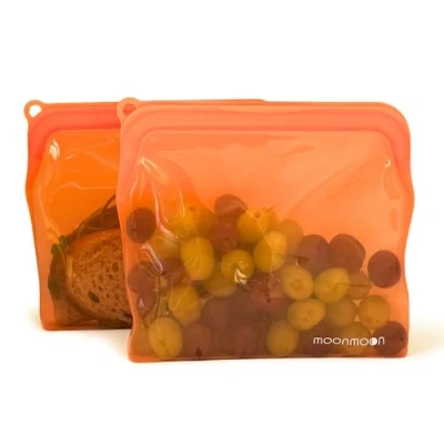 Image of Moonmoon Reusable Silicone Freezer Bags Leakproof Food Resealable Pouches for Sandwiches, Snacks, Meal Prep &amp; Batch Cooking 2 Set 900ml Orange