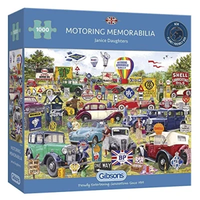 Image of Motoring Memorabilia 1000 Piece Jigsaw Puzzle Vintage Car Sustainable for Adults Premium 100% Recycled Board Great Gift Gibsons Games