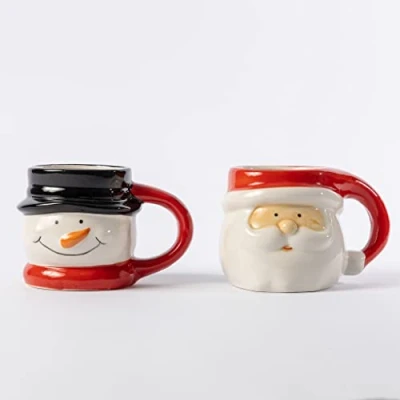Image of Christmas Mugs Sets of 2 with Santa and Snowman Novelty Design Hot Chocolate Tea Ceramic Coffee Mug Tableware Gifts