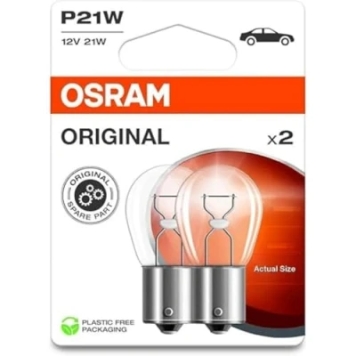Image of OSRAM ORIGINAL LINE 12V, P21W, signal lamp, Metal Base, Double Blister, (2 lamps)