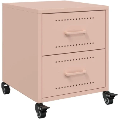 Image of vidaXL Pink Bedside Cabinet Steel Bedroom Nightstand with 2 Drawers and Wheels 36x39x43.5 cm