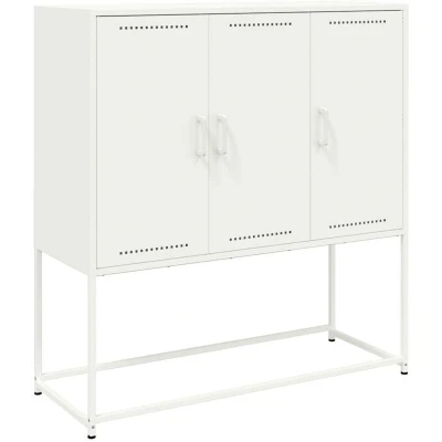 Image of vidaXL White Industrial Style Highboard Sideboard 6 Compartment Storage Cabinet, Steel, for Living Room/Bedroom, 100.5x39x107 cm