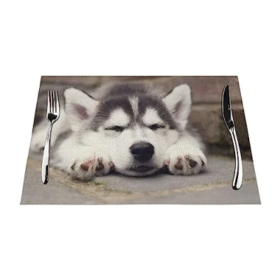 Image of Husky Dog Placemat, Crossweave Vinyl Woven Table Mats, Non Slip Insulation Washable Mats Set Placemat For Kitchen Dinner