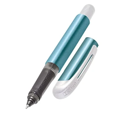 Image of Online Ergonomic Rollerball Pen Metallic Blue for School &amp; College, Soft Grip Part Left and Right handed, Standard Ink Cartridges, Refillable, Pens Beginners, Pupils Students