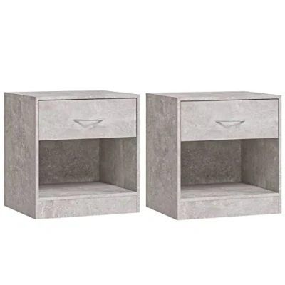 Image of vidaXL Set of 2 Bedside Cabinets in Concrete Grey with Drawer Engineered Wood Nightstands Modern Bedroom Storage Solutions