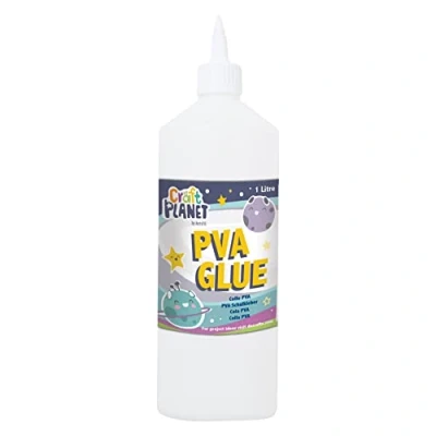 Image of Craft Planet 1 Litre White Strong, Tacky PVA All Purpose Glue For Kids Art, Toddler Craft, School Supplies, Woodwork, Home Projects, DIY, Box Refill, Paper, Wood, Materials And More