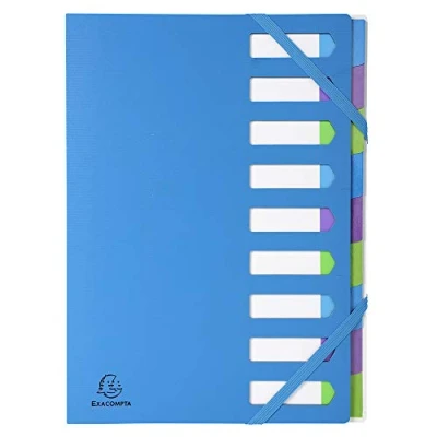 Image of Exacompta Ref 52262E Campus Neon Harmonika Expanding Spine Multipart File 245 x 320mm in Size, Suitable for A4 Size Documents, 9 Tabbed Sections Blue