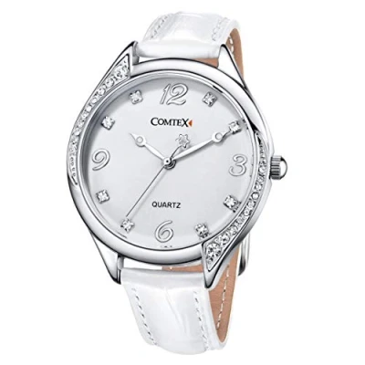 Image of Ladies Watch Large Dial Big Face White Leather Strap Girls Watches