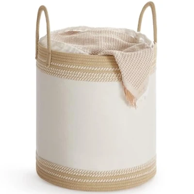 Image of SONGMICS Laundry Hamper, 60 L Basket, Bag with Lid, Handles, Drawstring, for Clothing, Blankets, Living Room, Bedroom, 41 x 46 cm, Camel Brown RLH060K01