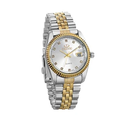 Image of JewelryWe His and Her Matching Couple Watches Gold Silver Tone Quartz Calendar Watch,Men&#039;s