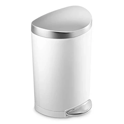 Image of simplehuman CW1867 10L Semi Round Pedal Bin, Small Bin for Bathroom Bedroom Office, Strong Steel Pedal, Silent Soft Close Lid, Inner Bucket, Non Skid Base, Fingerprint Proof White