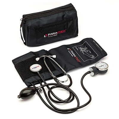 Image of Manual Blood Pressure Cuff by Paramed Professional Aneroid Sphygmomanometer with Carrying Case Adult Sized BP Monitor Set Stethoscope (Black)