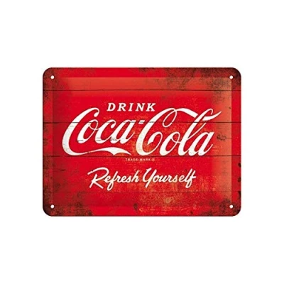 Image of Nostalgic Art Retro Tin Sign Coca Cola Logo Red Gift idea for Coke Fans, Metal Plaque, Vintage Design Wall Decoration, 15 x 20 cm