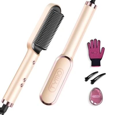 Image of TYMO Hair Straightener Brush UK, Flat Iron and 2 in 1, Anti Scald, Fast Heating, 5 Temp Settings (130℃ 210℃), Professional Salon at Home, Wider Comb for Even Straightening, Ring