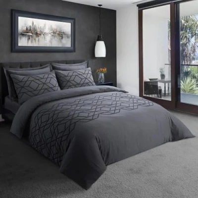 Image of LYMA Bedding Duvet Cover Set King Geometric Tufted, OEKO TEX Certified, Ultra Soft NanoPlush Double Brushed Quick Dry &amp; Button Closure, Wrinkle Fade Resistant Quilt with Pillowcases (Dark Grey)