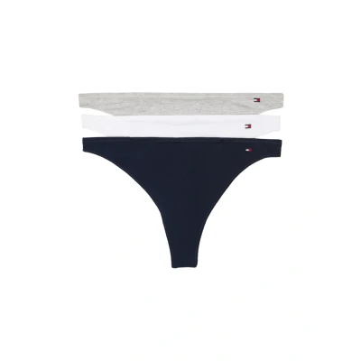 Image of Tommy Hilfiger FLAG Dipped Thong 3 PACK Thong, Women&#039;s, Size: 12 14, Light grey heather/navy/white
