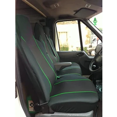 Image of Carseatcover UK Heavy Duty Black &amp; GREEN Trim Van Seat Covers (Universal Fit) Single + Double