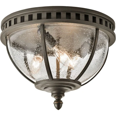Image of Halleron 3 Light Flush Outdoor Ceiling Grey IP44, E14