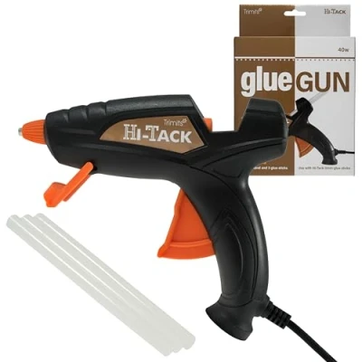 Image of Trimits Hi Tack Hot Glue Gun, Fine Tip, High Temp, Stand Included, 40w Gun with 3 Clear Sticks(11x100mm)