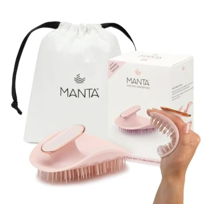 Image of Manta Anti Breakage Hair Brush, Gentle Wet &amp; Dry Detangler Hairbrush for All Types, Soft Scalp Shower Promote Healthy Growth, Hairbrushes Women Men, Pink