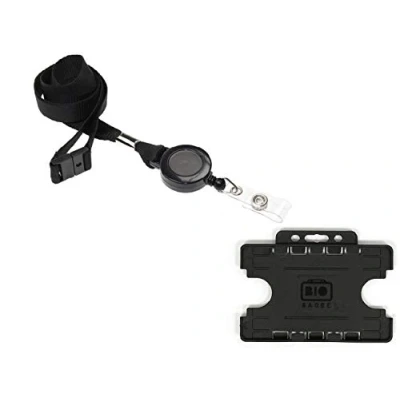 Image of ID Card It Access Lanyard Neck Strap with Integrated Badge Reel and Matching Black 2 Sided Pass Holder 1