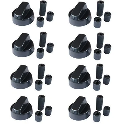 Image of Qualtex 8 X Cooker Oven Hob Black Control Knobs &amp; Adaptors for Stoves New World Belling